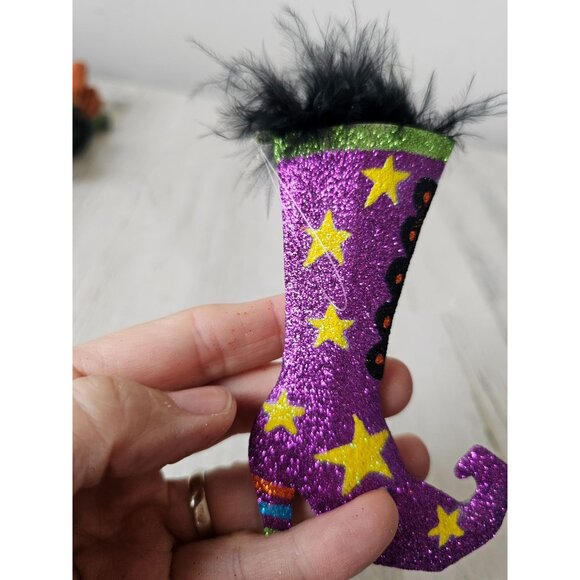 Pier 1 Witch boot shoe Halloween glitter ornament star feather Xmas tree unique - Picture 2 of 8